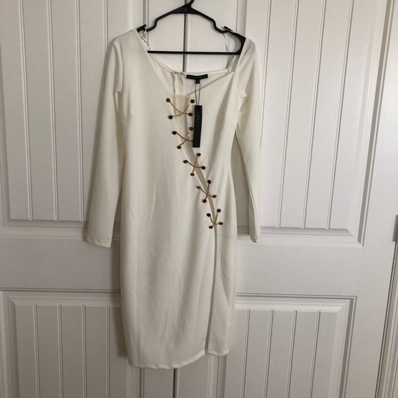 Long sleeve off one shoulder mesh chain dress - Picture 2 of 4